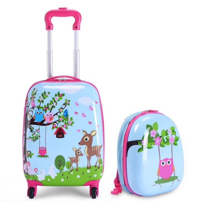 Costway 2pcs Kids 16" Suitcase & 13" Backpack Travel Trolley Carry On Bag