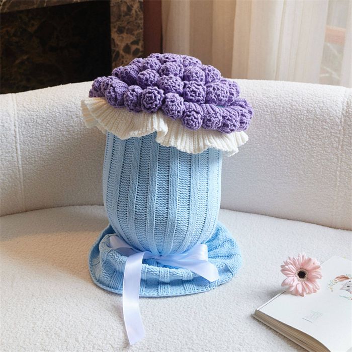 Cottonmore Knitted Acrylic Flower Hug Pillow Stuffed 22×60cm - Purple