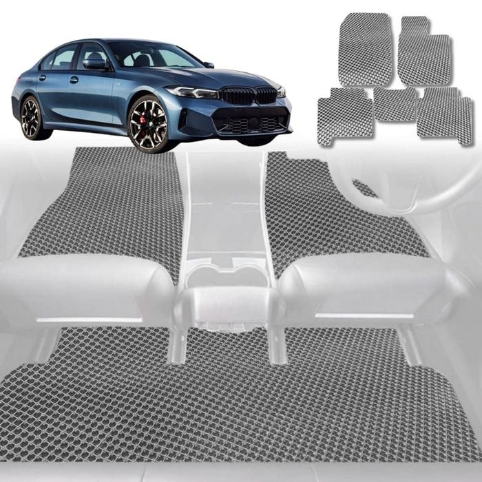 6D Diamond Car Floor Mats for BMW 3 Series (G20 G21)2018-Current-Full Set-Grey-Outback GT