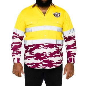 NRL Sea Eagles 'Camo' Hi-Vis L/S Cotton Drill Shirt - Large