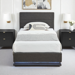 Big Lot Charcoal Victoria Gas Lift Storage Bed Frame with LED - Charcoal, King Single