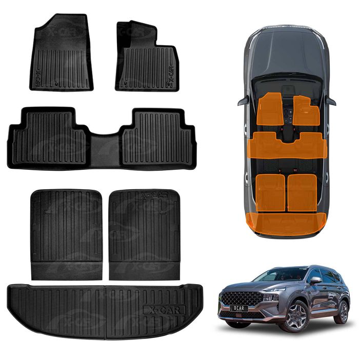 3d Floor Mats Boot Liners Set For Hyundai Santa Fe Santafe 2018-2023 All Weather Heavy Duty Cargo Car Trunk Luggage Tray