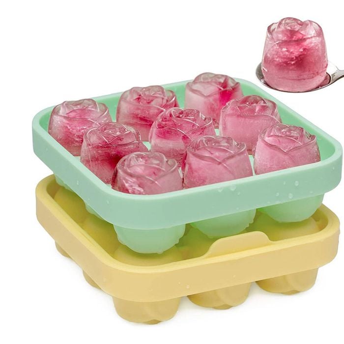 Catzon 2 Pcs Ice Cube Tray Silicone 3D Rose Shaped Mold for Fruit Drinks-B