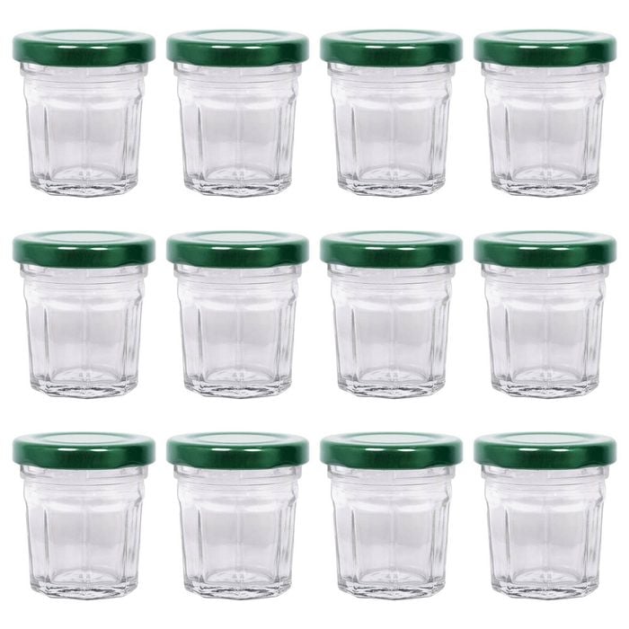 Argon Tableware Glass Jam Jars with Green Lids - 30ml - Pack of 12