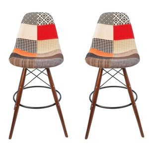 SK Designer Living | Pack of 2 | Replica Eames DSW Stool | Fabric & Walnut - Multicoloured V2