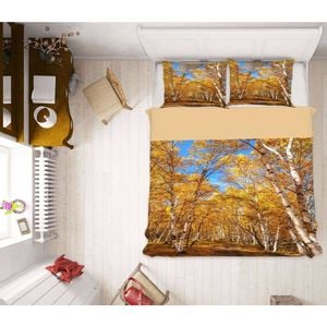 3D Autumn Forest Trees 36 Bed Pillowcases Quilt King Single Size