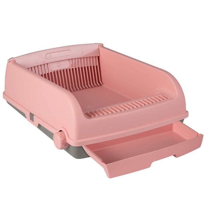 Costway Cat Litter Box Toilet Pan Semi-auto Splash-proof Pink