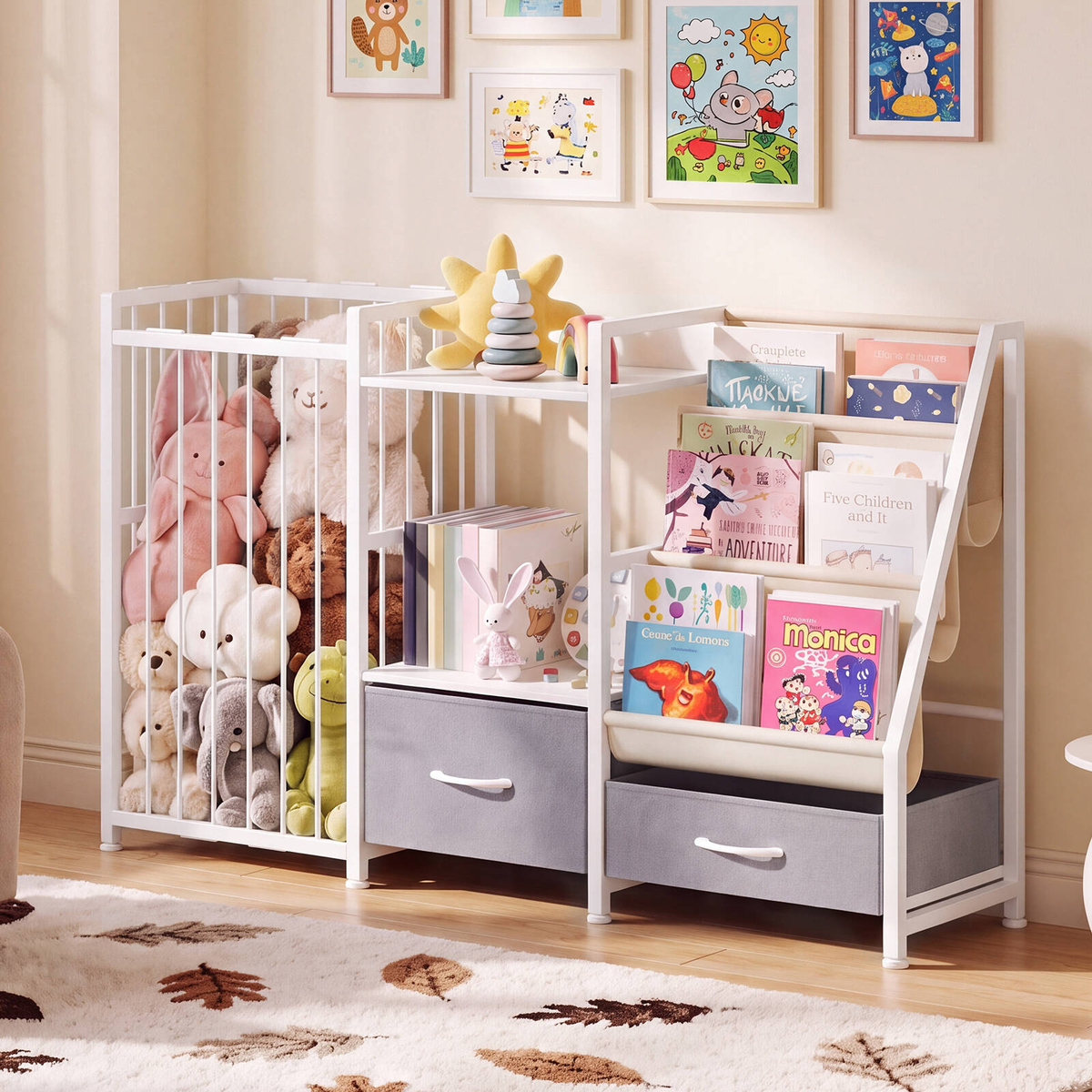 Advwin Kids Bookshelf and Toy Storage Toddler Bookcase with Stuffed ...