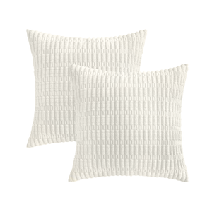 Gioia Casa Boho Corduroy Cushion Covers -  White - 45cm x 45cm (Set of 2)