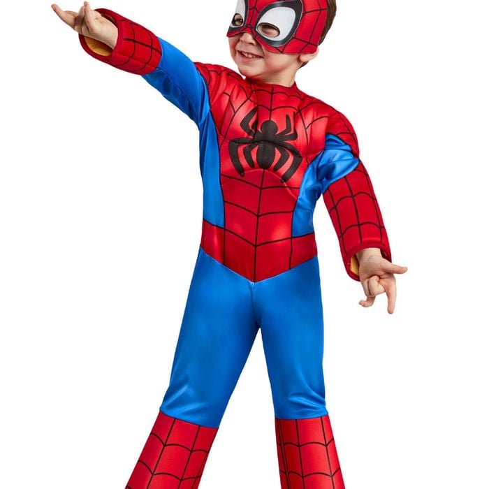 Marvel Spidey and His Amazing Friends Spider-Man Deluxe Kids Halloween Costume with Mask – Red Blue Colour, TODDLER