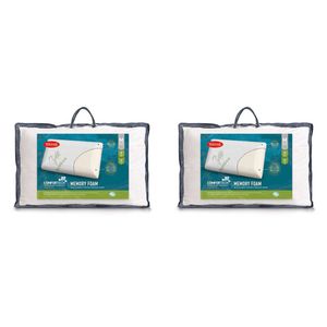 2PK Tontine Comfortech Bamboo Cover Memory Foam Pillow Medium Height White