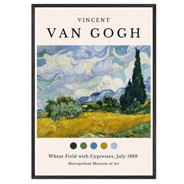 Galrie Van Gogh Wheat Field with Cypresses Art Print - Post-Impressionist Masterpiece, Black Frame, A1 60 x 84cm (23 x 33inch)