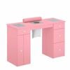 Ufurniture Manicure Table Acetone Resistant  Nail Desk with Dust Collector Glass Tabletop Pink