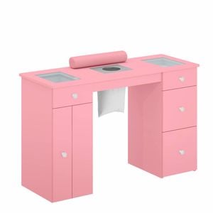 Ufurniture Manicure Table Acetone Resistant  Nail Desk with Dust Collector Glass Tabletop Pink