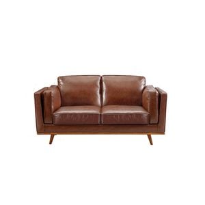 2 Seater Faux Leather Sofa Brown Modern Lounge Set for Living Room Couch with Wooden Frame