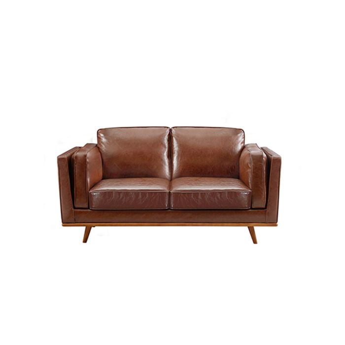 2 Seater Faux Leather Sofa Brown Modern Lounge Set for Living Room Couch with Wooden Frame