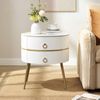 Homfurn Round Nightstand with 2 Drawers, End Table with Sintered Stone Top, Bedside Table with White Fluted Frame