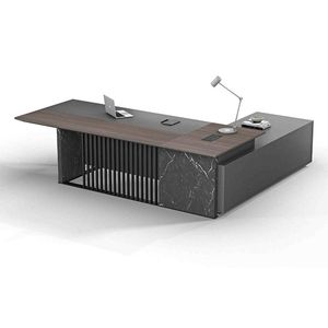 Modern Furniture MADEIRA 220cm Executive Desk Left Return - Hazelnut & Grey