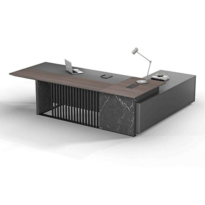 Modern Furniture MADEIRA 220cm Executive Desk Left Return - Hazelnut & Grey