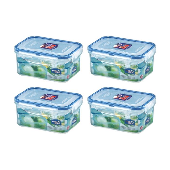 4x Lock & Classic Rectangular Short Container - 600ml
