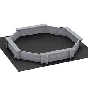Keezi 182cm Round Wooden Sandpit with Bench Seats & Cover - Grey