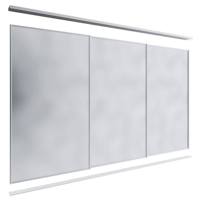 Lugna 2100 x 2701-3600mm Clear Anodised Mirror Wardrobe Triple Sliding Doors