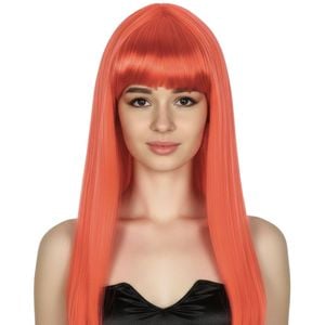 LONG WIG Straight Party Hair Costume Fringe Cosplay Fancy Dress 70cm Wos Red 22452