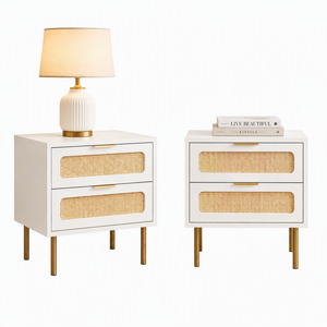 Artiss 2x Rattan Bedside Table 2 Drawers White