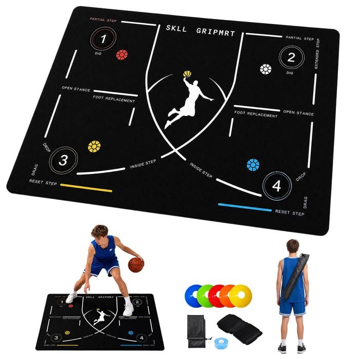 Advwin Portable Basketball Footwork Training Mat Set, Non-slip Silent Agility Kit With Kinesiology Tape