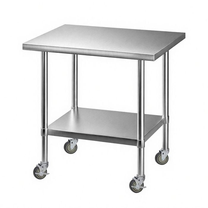 Cefito 914x762mm Stainless Steel Kitchen Bench w/ Splashback Work Table Prep Bench Commercial 430