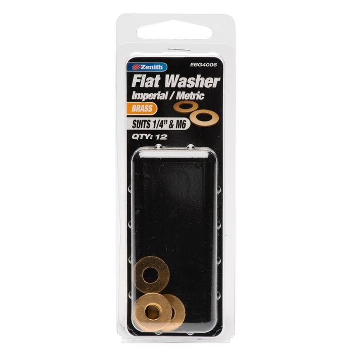 Zenith 1/4" M6 Solid Brass Flat Washer - 12 Pack