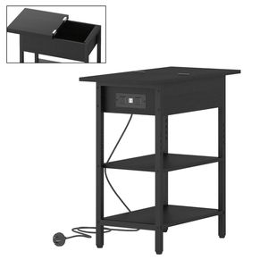 Advwin Side Table Flip Top Sofa End Table w/ Charging Station Narrow Bedside Table Black