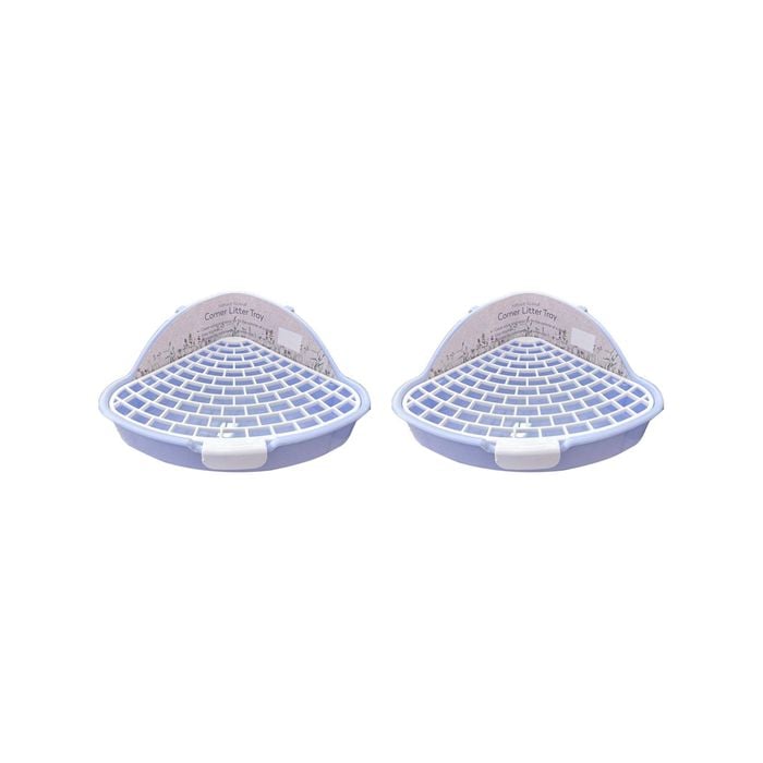 2PK Nature Island Corner 25x20cm w/Clips Cat/Dog Poop Pet Litter Tray Small Blue