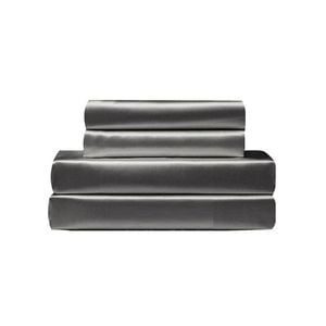 1800TC Art Silk Satin Pillowcase Fitted Sheet Set, Single Size Gray Super King