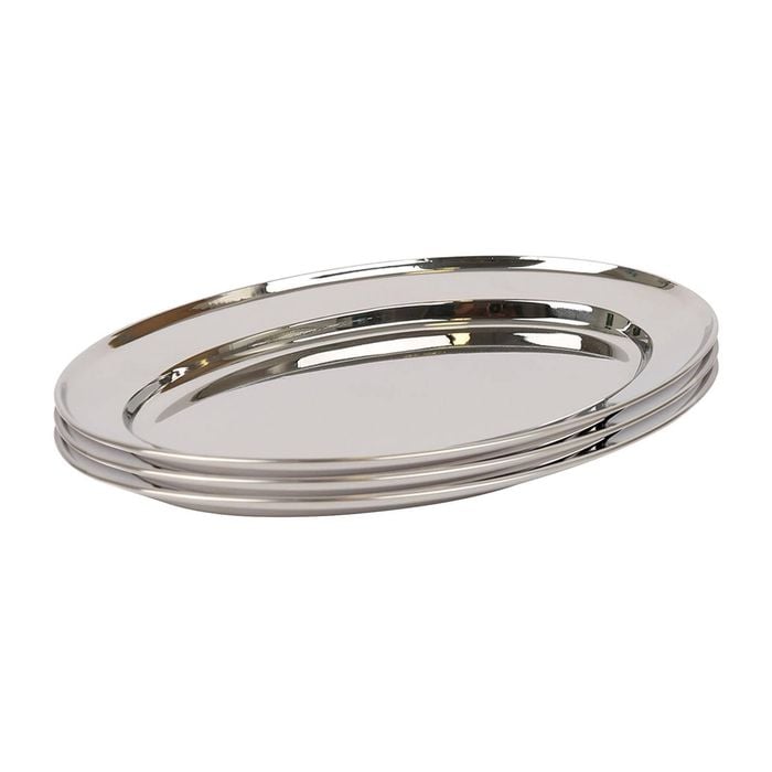 Oval Stainless Steel Serving Platters - 25cm x 17cm - Pack of 3