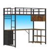 Ufurniture Loft Bed with Power Outlet Single LED Metal Bed with L-Shaped Desk Drawers and Open Shelves Heavy Duty Black