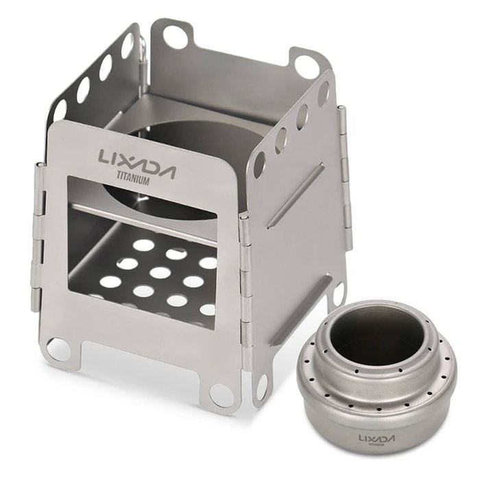NNEOBA Folding Wood Stove with Mini Alcohol Stove Silver