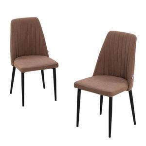 Familand Dining Chairs Set of 2 Linen Upholstered Kitchen Chair Metal Legs in Brown