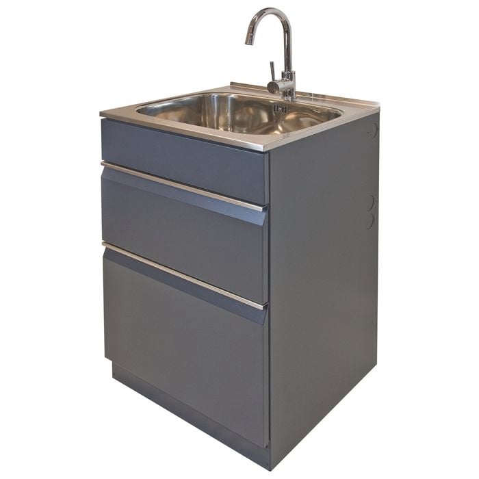 Dissco 565mm Grey Elite Twin Drawer Laundry Tub