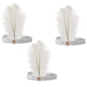 3x 1920s FLAPPER HEADBAND Headpiece Feather Sequin Charleston Costume Gatsby White