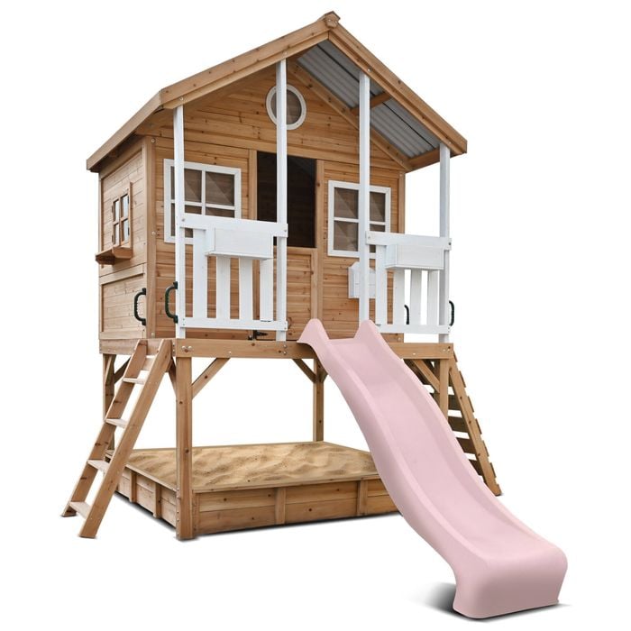 Lifespan Kids Winchester Cubby House (Elevated 1.2m) with 2.2m Pastel Pink Slide