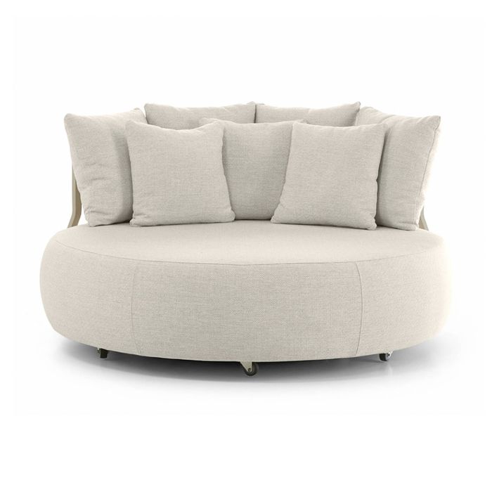 Catalina Outdoor Aluminium Round Daybed Lounge Light Dune & Sandstone Cushions