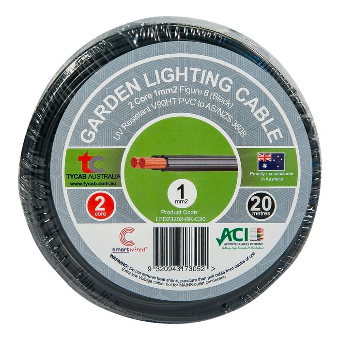 Tycab Cables 1.0mm² x 20m 2 Core 12V Garden Lighting Cable