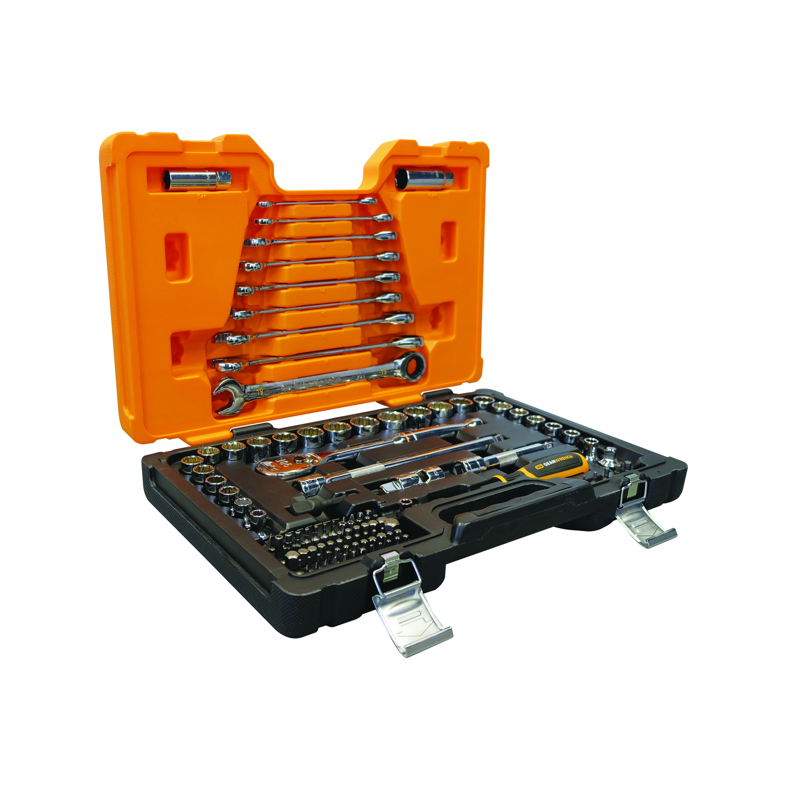 GEARWRENCH 120 Piece ½” Drive Metric/SAE Socket And 90T Ratcheting Wrench Set product image