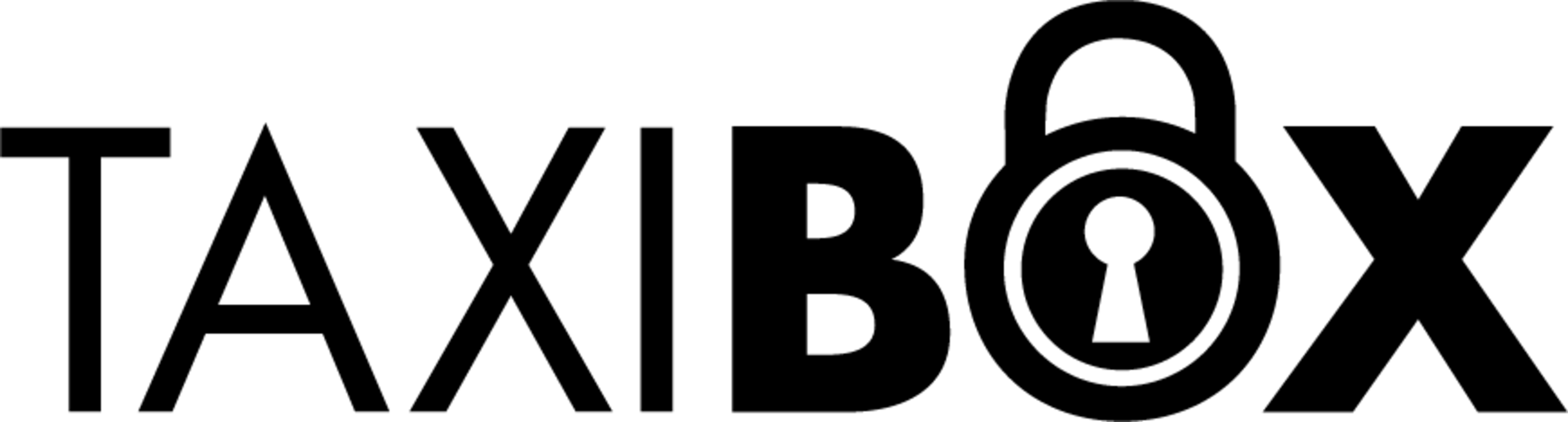 TAXIBOX logo featuring bold black lettering with a padlock icon integrated into the letter “O,” typically presented on a bright yellow background.