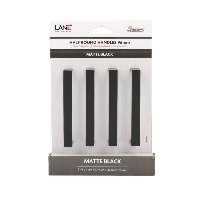 Lane 96mm Black Half Round Square Handle - 4 Pack