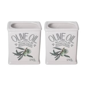 2x Urban Products Olive Oil Classic Vessel White Ceramic Container 14cm