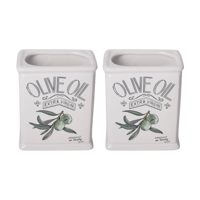 2x Urban Products Olive Oil Classic Vessel White Ceramic Container 14cm