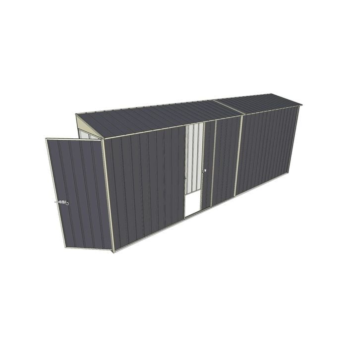 Build-a-Shed 0.8 x 5.2 x 2m Single Hinged Door Skillion Shed with Single Sliding Side Door - Grey
