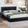 Oikiture Bed Frame RGB LED Gas Lift Queen Black